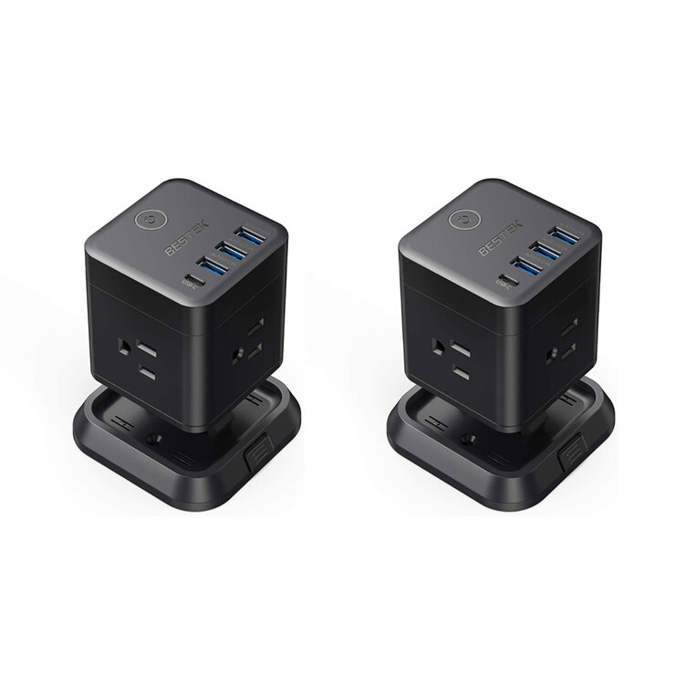 Bestek, 2 Pack Multi-Contacto Cuadro, 3 AC, 3 USB, 1 USB-C 1625W — Imagen 1 de 4