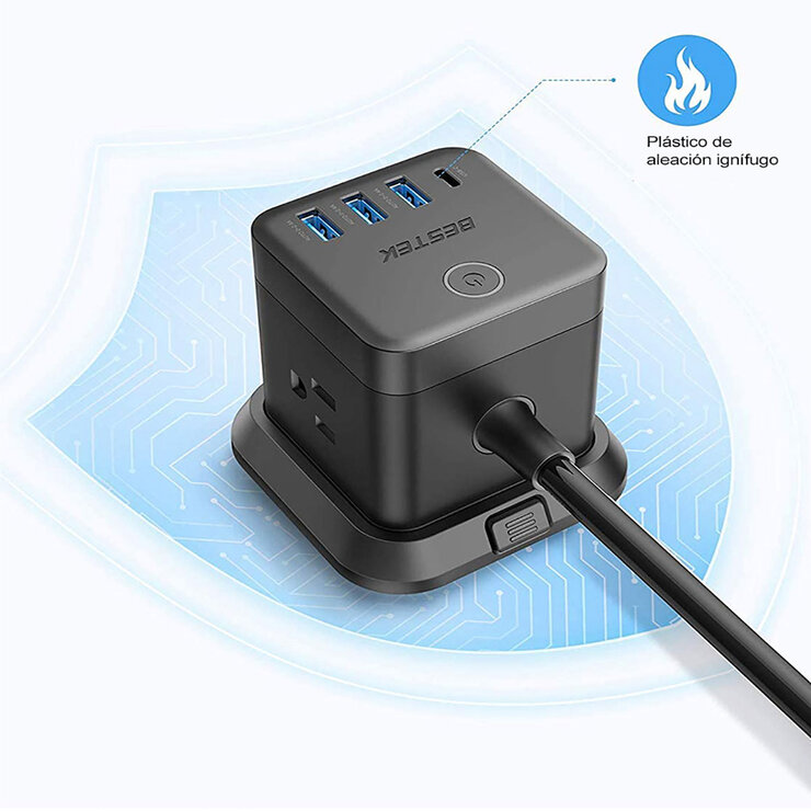 Bestek, 2 Pack Multi-Contacto Cuadro, 3 AC, 3 USB, 1 USB-C 1625W — Imagen 4 de 4