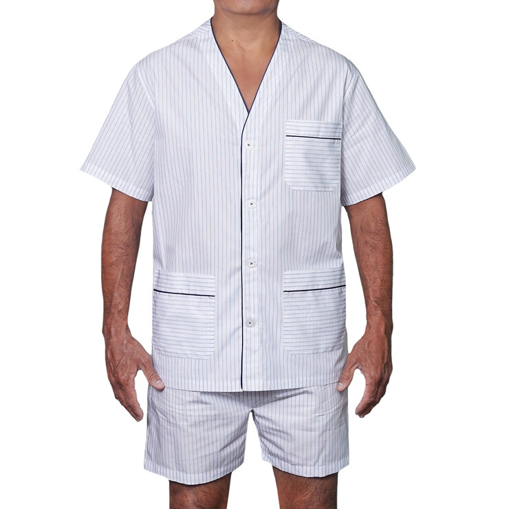 Emporio Colombo, Pijama para Caballero, Camisa y Short, Rayas Color Cielo, Varias Tallas — Imagen 1 de 3