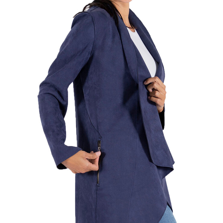 Shyla Abrigo Suelto Color Azul de Suede, para Dama — Imagen 2 de 2