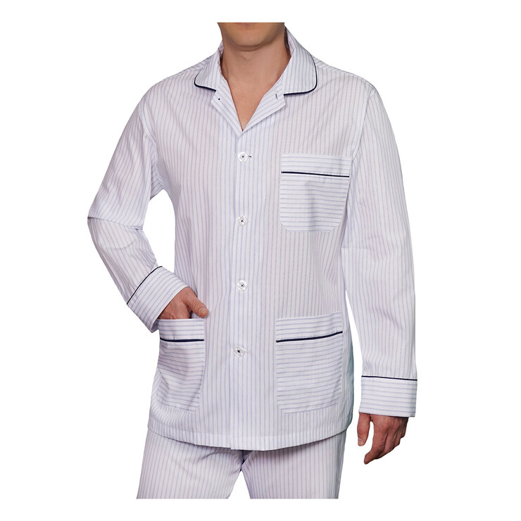 Emporio Colombo, Pijama Caballero, Camisa y Pantalón,  Estampado Rayas Cielo, Varias Tallas — Imagen 3 de 4