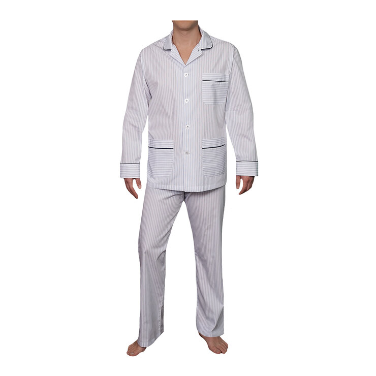 Emporio Colombo, Pijama Caballero, Camisa y Pantalón,  Estampado Rayas Cielo, Varias Tallas — Imagen 1 de 4