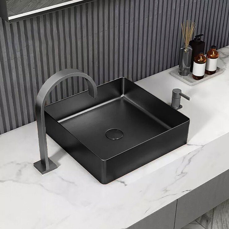 Rubinett, Ovalin de Baño Cuadrado - Negro Mate — Imagen 1 de 4