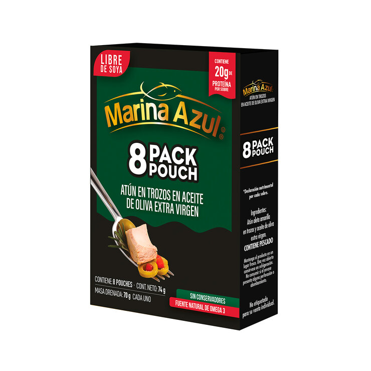 Marina Azul Atún en Aceite de Oliva Pouch con 8 pzas