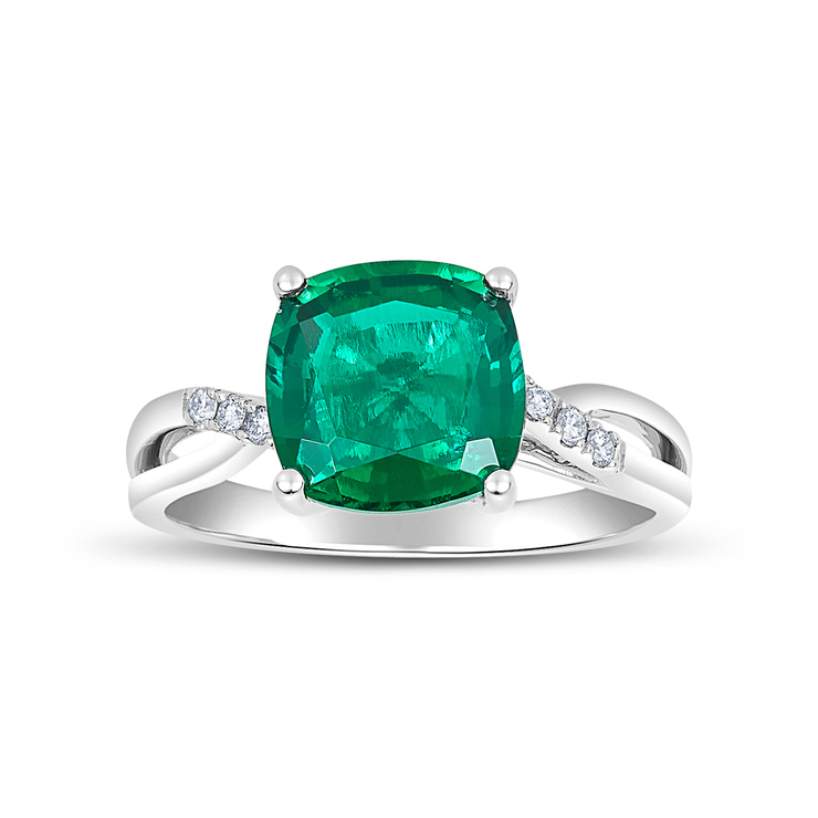 Anillo de Esmeralda Creado y Diamantes, Oro Blanco 14kt — Imagen 1 de 4