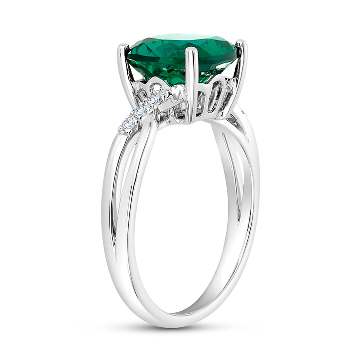 Anillo de Esmeralda Creado y Diamantes, Oro Blanco 14kt — Imagen 2 de 4