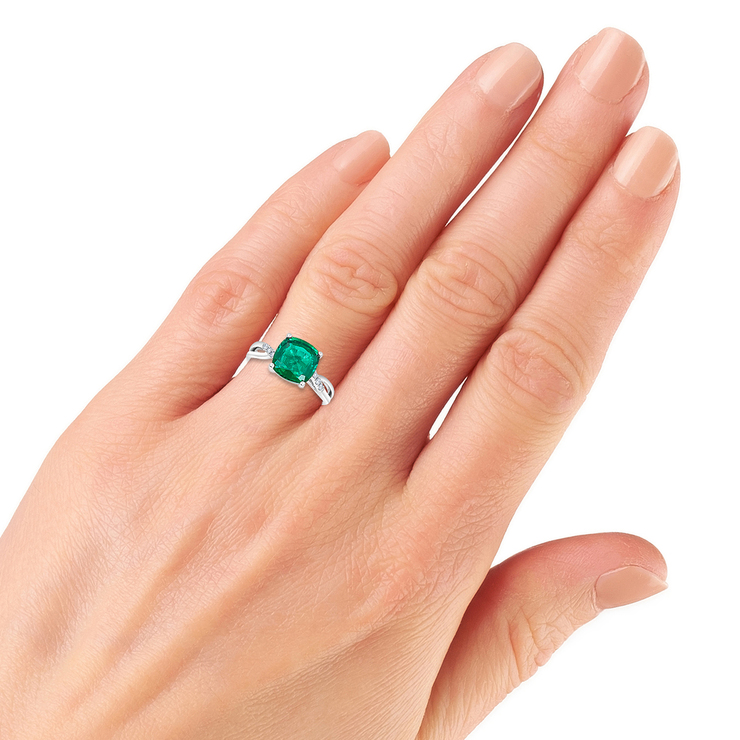 Anillo de Esmeralda Creado y Diamantes, Oro Blanco 14kt — Imagen 3 de 4