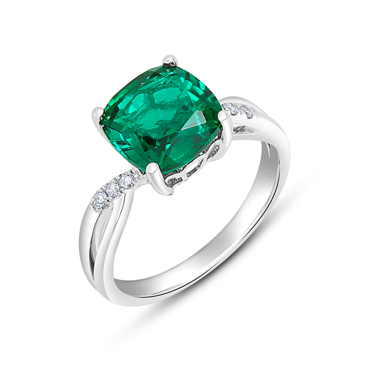 Anillo de Esmeralda Creado y Diamantes, Oro Blanco 14kt — Imagen 4 de 4