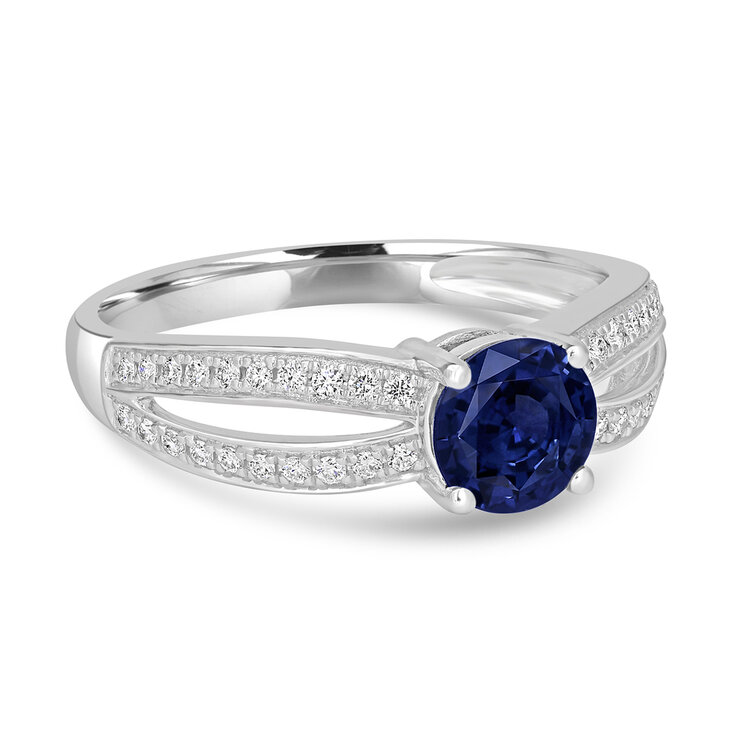 Anillo de Zafiro y Diamantes, 0.18ctw, Oro Blanco 14kt — Imagen 1 de 4