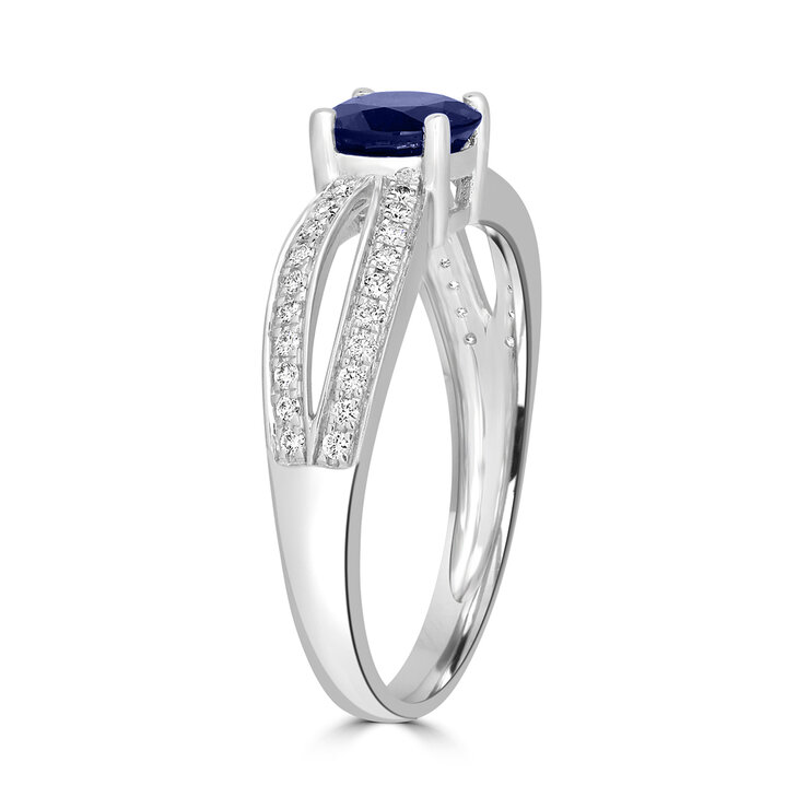 Anillo de Zafiro y Diamantes, 0.18ctw, Oro Blanco 14kt — Imagen 2 de 4