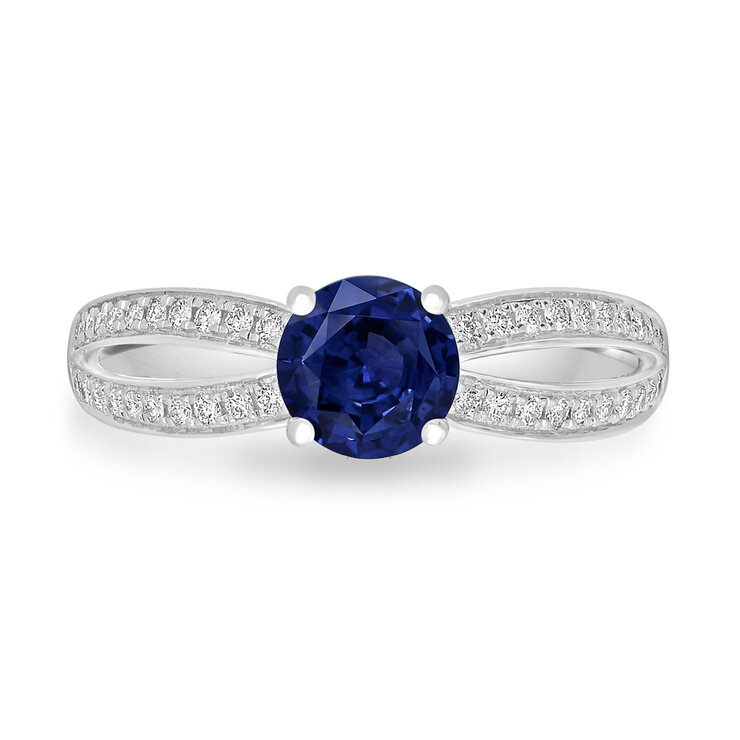 Anillo de Zafiro y Diamantes, 0.18ctw, Oro Blanco 14kt — Imagen 3 de 4