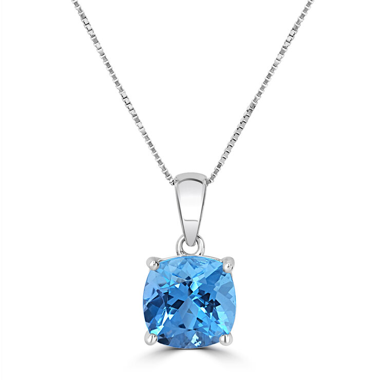 Collar de Topacio Azul, Oro Blanco de 14kt — Imagen 1 de 4