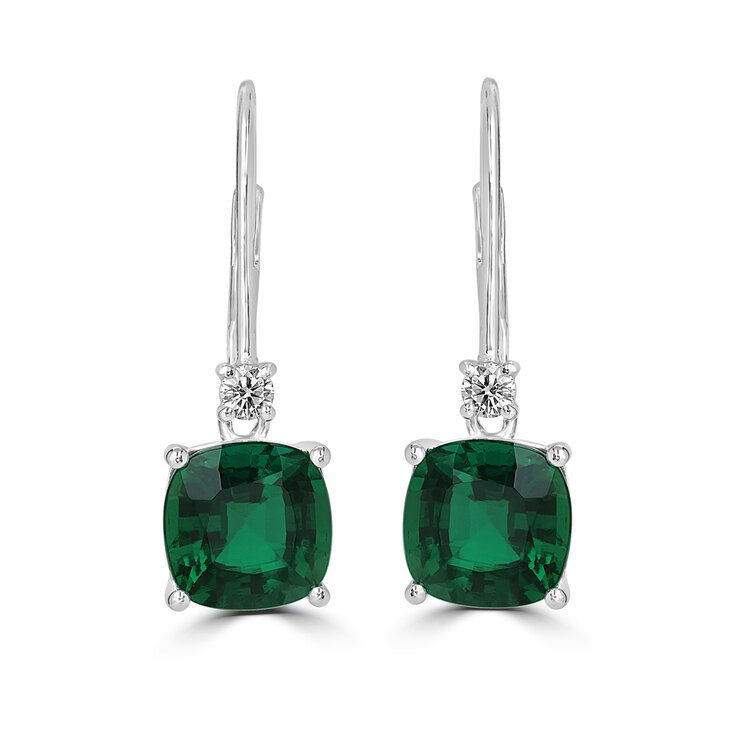 Aretes de Esmeralda Creada con Diamante 0.10ctw, Oro Blanco de 14K — Imagen 3 de 4