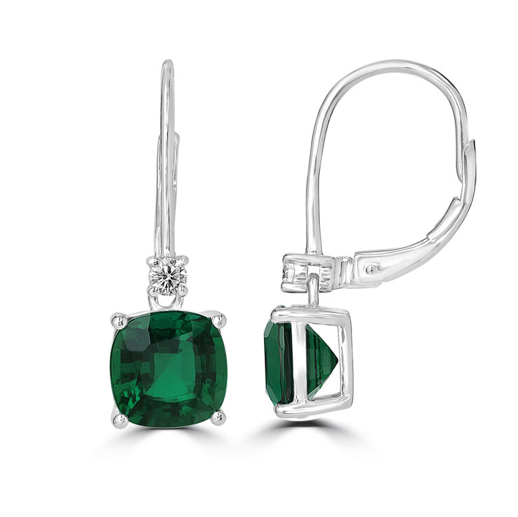 Aretes de Esmeralda Creada con Diamante 0.10ctw, Oro Blanco de 14K — Imagen 4 de 4