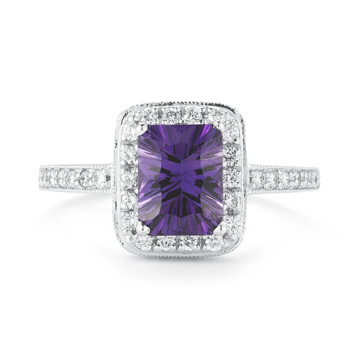 Anillo de amatista con diamantes, (0.45ctw), oro blanco de 14kt — Imagen 1 de 3
