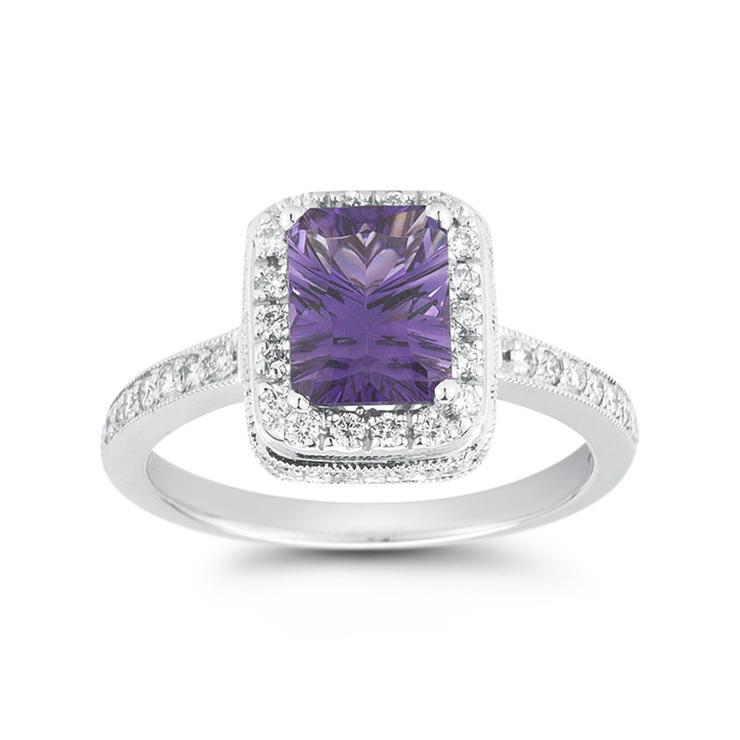 Anillo de amatista con diamantes, (0.45ctw), oro blanco de 14kt — Imagen 2 de 3