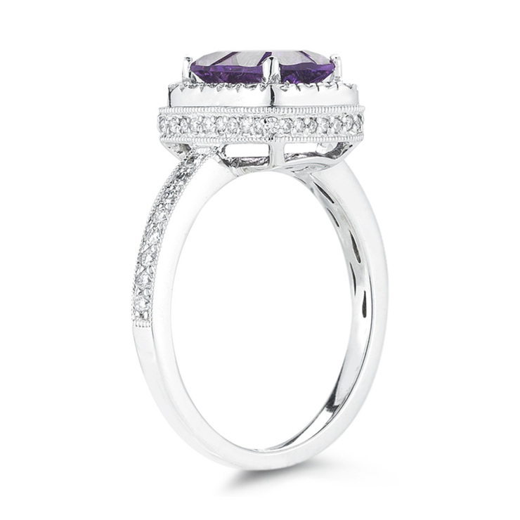 Anillo de amatista con diamantes, (0.45ctw), oro blanco de 14kt — Imagen 3 de 3