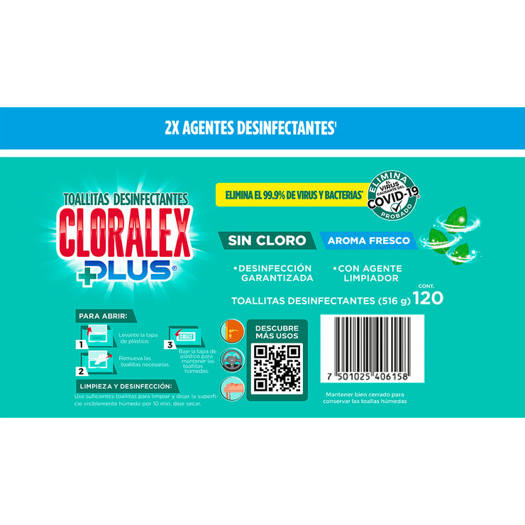 Cloralex Toallitas Desinfectantes sin Cloro 360 pzas — Imagen 3 de 3