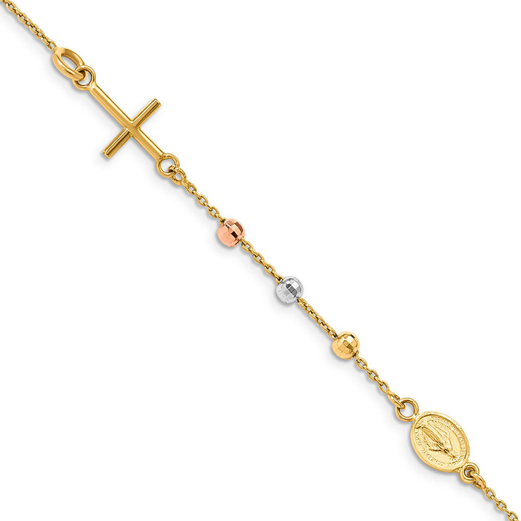 Pulsera Religiosa, Oros Amarillo, Blanco y Rosa de 14kt  — Imagen 2 de 4