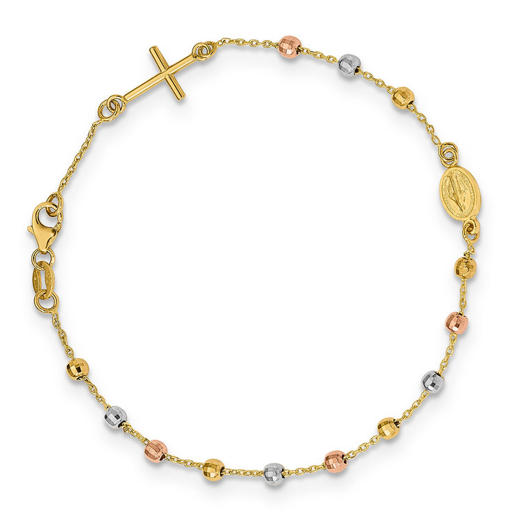 Pulsera Religiosa, Oros Amarillo, Blanco y Rosa de 14kt  — Imagen 1 de 4