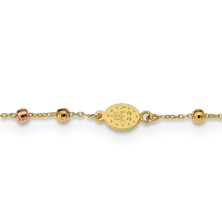 Pulsera Religiosa, Oros Amarillo, Blanco y Rosa de 14kt  — Imagen 3 de 4