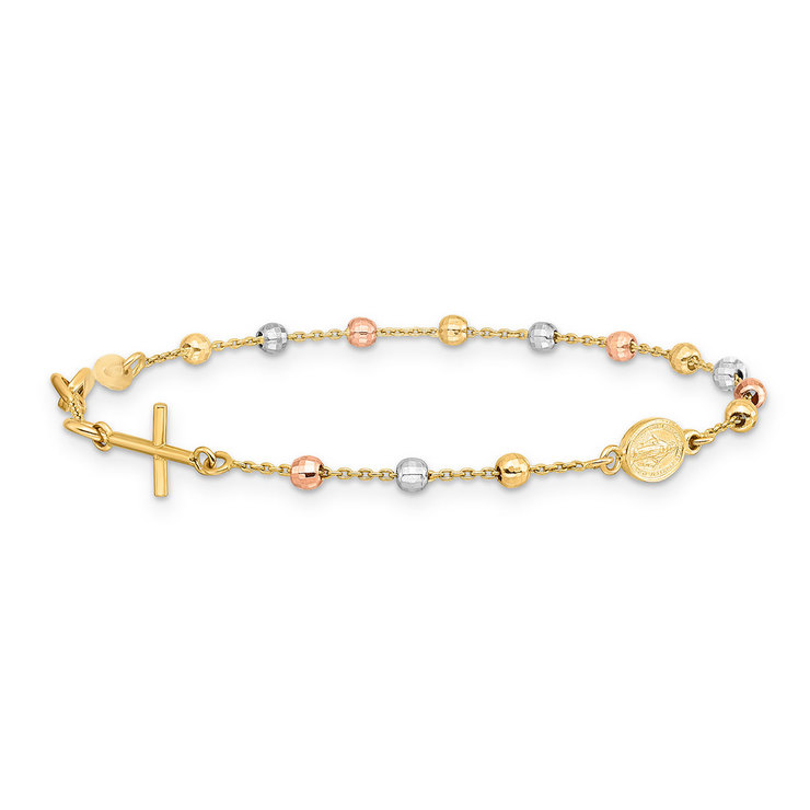 Pulsera Religiosa, Oros Amarillo, Blanco y Rosa de 14kt  — Imagen 4 de 4