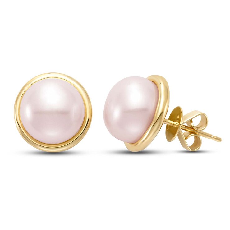 Aretes de Perla, 9-10mm, Oro Amarillo de 14K — Imagen 1 de 2