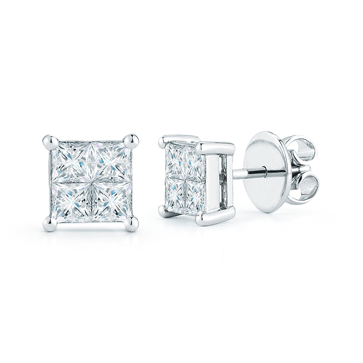 1.46ctw, Aretes de Diamantes, Corte Cuadrado, Oro Blanco de 14Kt — Imagen 1 de 2