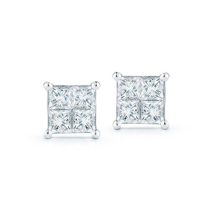 1.46ctw, Aretes de Diamantes, Corte Cuadrado, Oro Blanco de 14Kt — Imagen 2 de 2