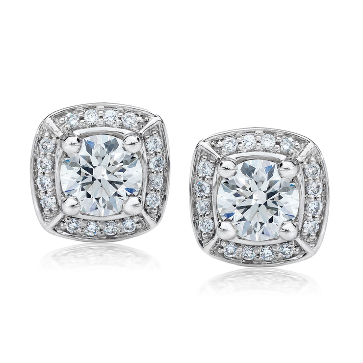 0.90ctw, Aretes de Diamantes, Corte Redondo, Oro Blanco de 14kt
