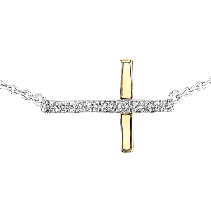 Collar de Cruz con Diamantes 0.05ctw, Corte Redondo, Oro Blanco y Amarillo de 14kt — Imagen 1 de 3