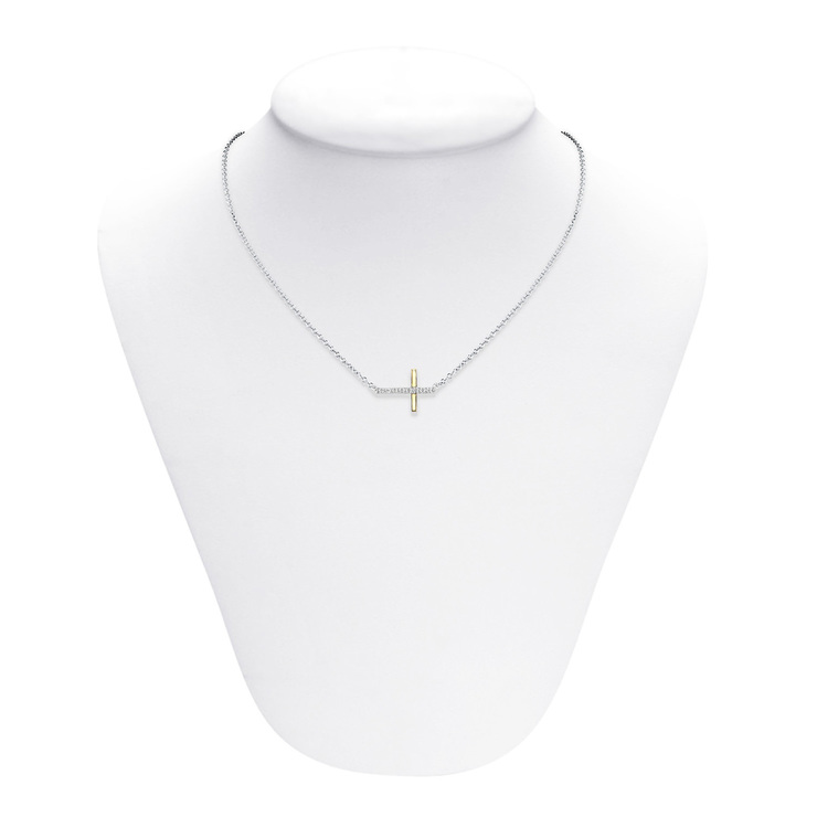 Collar de Cruz con Diamantes 0.05ctw, Corte Redondo, Oro Blanco y Amarillo de 14kt — Imagen 2 de 3
