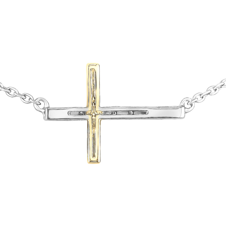 Collar de Cruz con Diamantes 0.05ctw, Corte Redondo, Oro Blanco y Amarillo de 14kt — Imagen 3 de 3