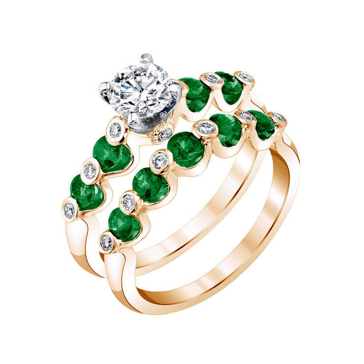 Anillo, Diamante y Esmeralda con Churumbela, 0.67ctw, Oro Amarillo 14kt