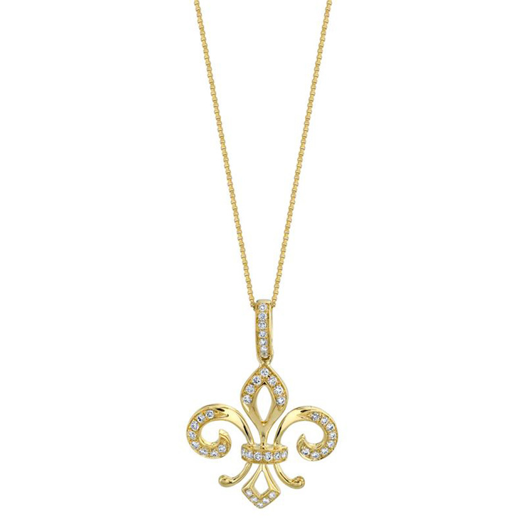 Collar, 0.29ctw Diamantes, Fleur de Lis, Oro Amarillo 14kt — Imagen 1 de 2