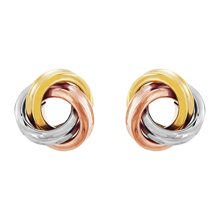Aretes, Nudo de Amor, Tricolor de Oro 14kt — Imagen 2 de 2