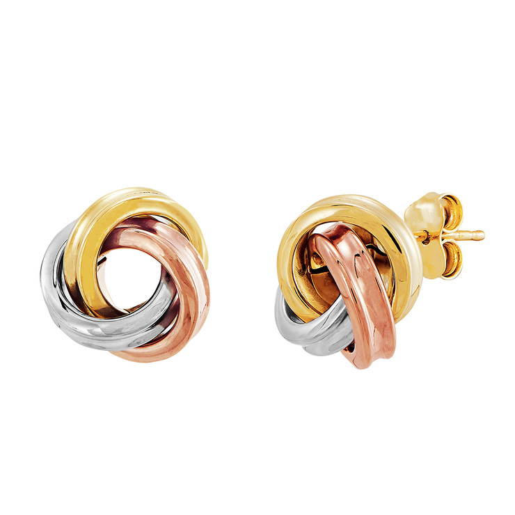 Aretes, Nudo de Amor, Tricolor de Oro 14kt — Imagen 1 de 2