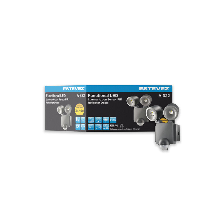 Estevez, Lámpara de Seguridad con 2 Reflectores LED y Sensor — Imagen 4 de 4