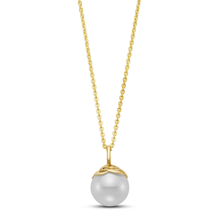 Collar de Perla, 10.5-11mm, Oro Amarillo de 14kt