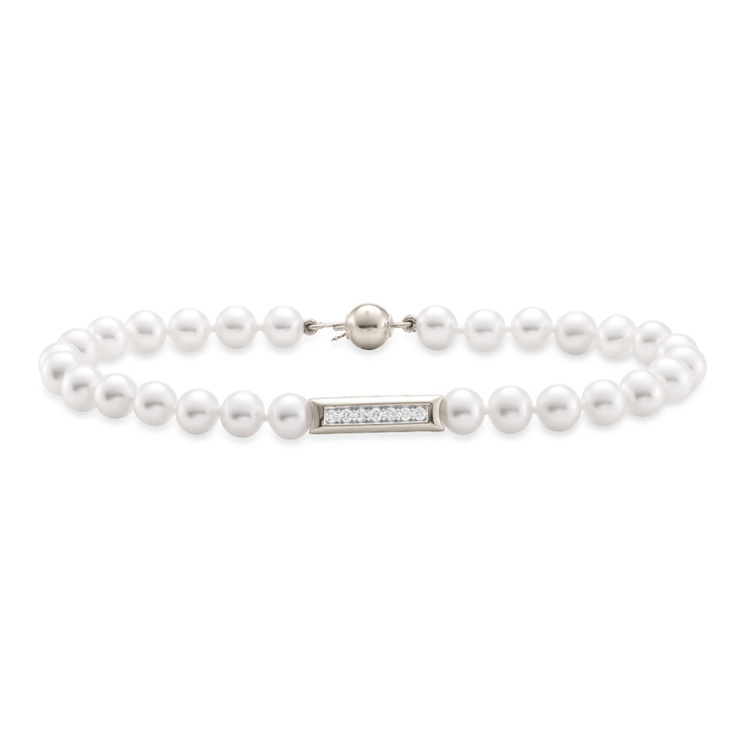 Pulsera de Perlas 5-5.5mm, con Diamantes 0.106ctw, Oro Blanco de 14kt