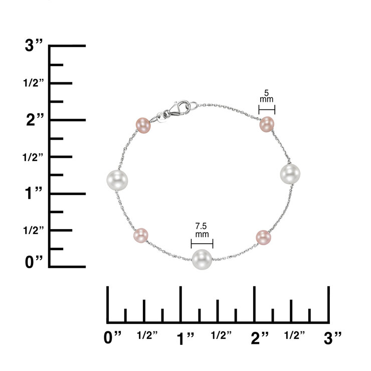 Pulsera de Perlas, Blancas y Rosas, 5-7.5mm, Oro Blanco de 14kt — Imagen 2 de 4