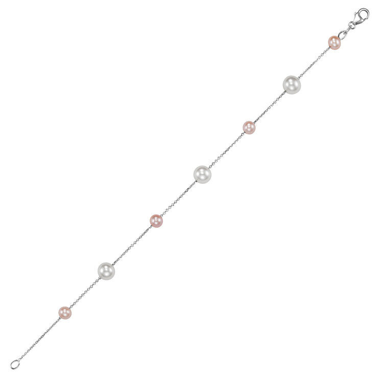 Pulsera de Perlas, Blancas y Rosas, 5-7.5mm, Oro Blanco de 14kt — Imagen 4 de 4