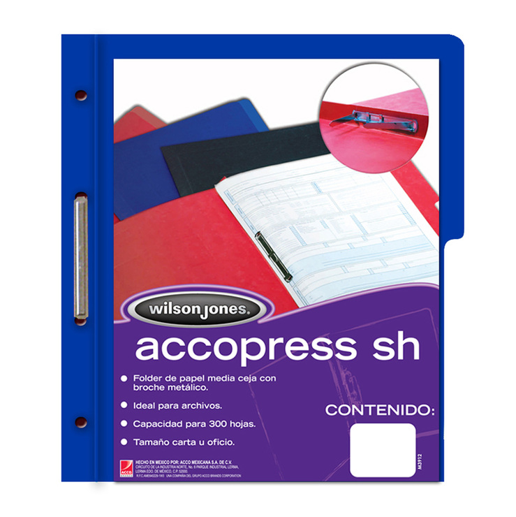 Wilson Jones Folder de Papel con Broche Metálico Color Azul — Imagen 1 de 4