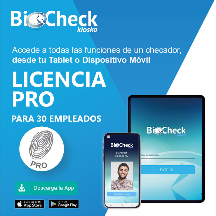 BioCheck Kiosko Licencia Reloj Checador Digital para 30 Empleados para Dispositivos Móviles — Imagen 1 de 2