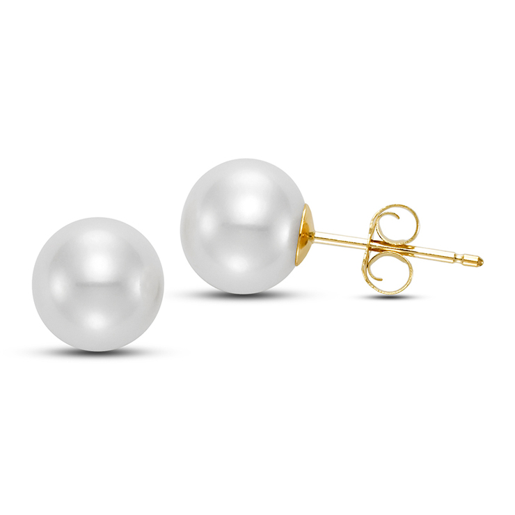 Aretes de Perlas Cultivadas, 7-7.5mm, Oro de 14K — Imagen 2 de 2