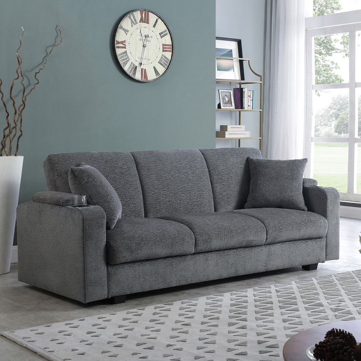 Coaster, Sofá cama Gris Colección Heideck 3 plazas con porta vasos — Imagen 1 de 4