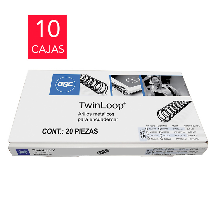 GBC Arillo Metálico 3/8" TwinLoop hasta 75 Hojas Color Negro — Imagen 1 de 2