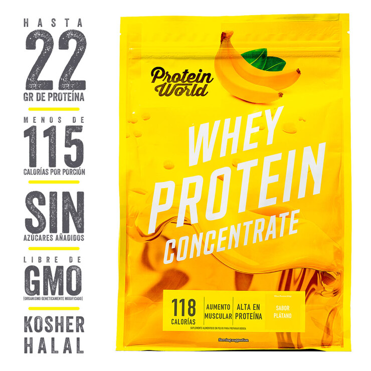 Proteína en Polvo Sabor Plátano, Protein World Whey, 900 g — Imagen 3 de 3