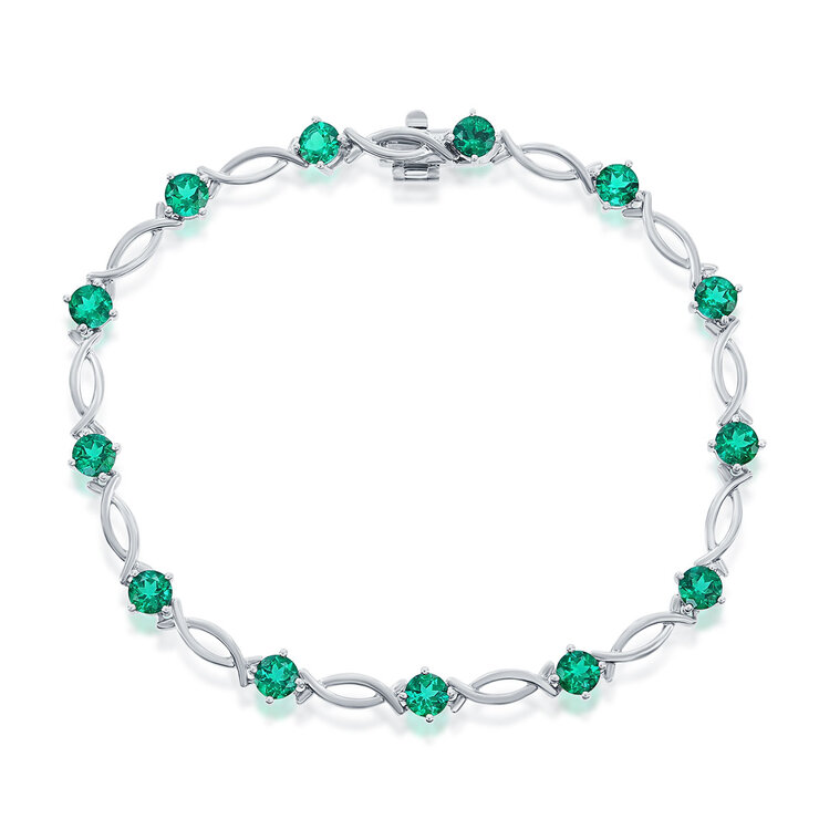 Pulsera de Esmeralda Creada, Oro Blanco de 14K — Imagen 1 de 2