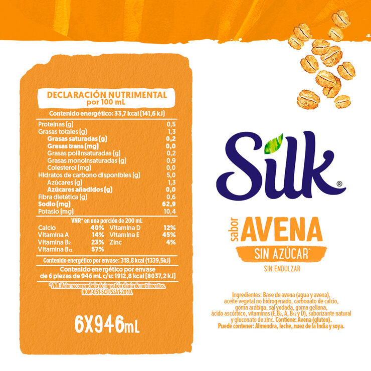 Silk Bebida de Avena sin Azúcar 6 pzas de 946 ml — Imagen 2 de 2